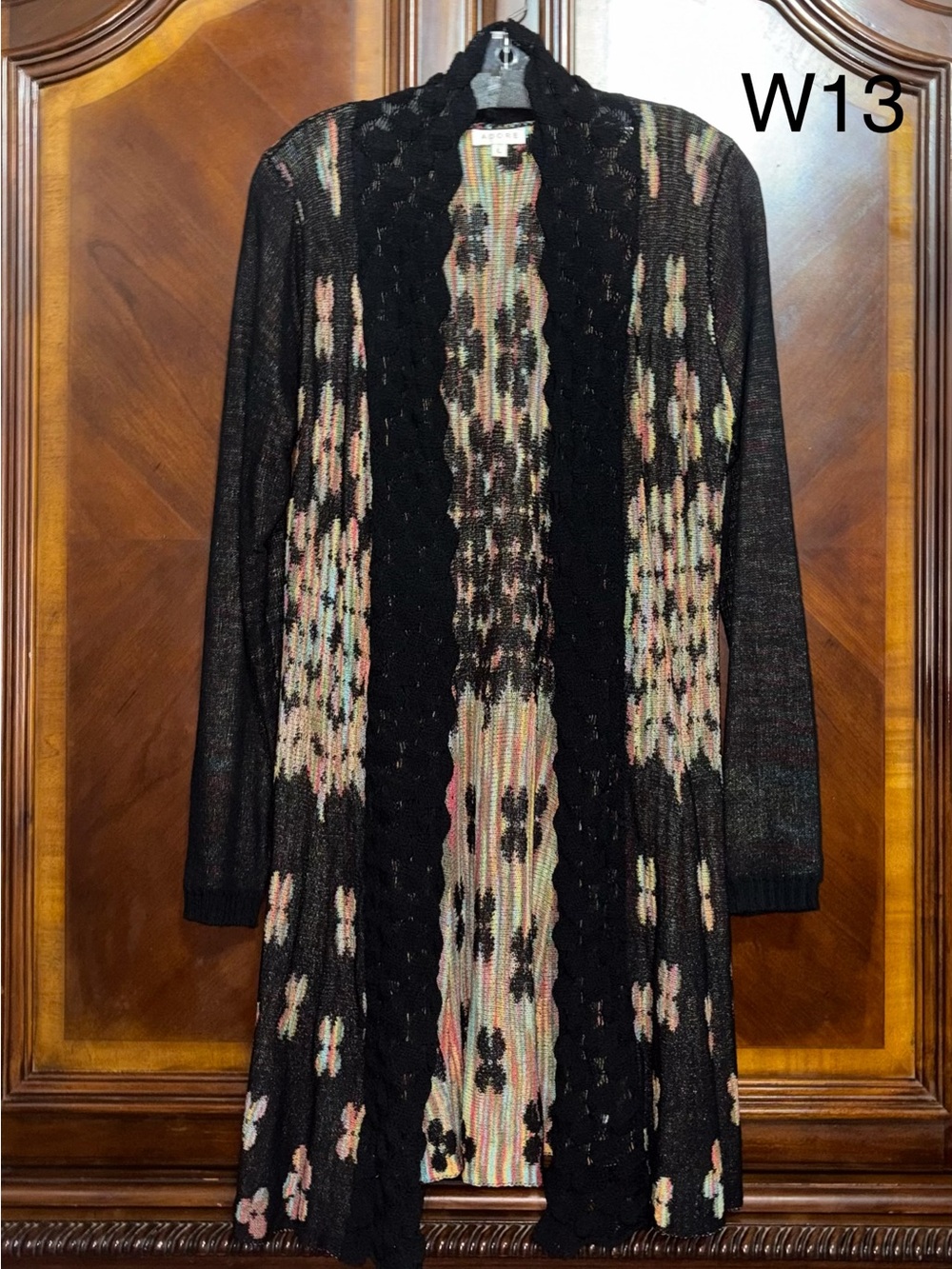 Adore Black Long Sleeve Floral Knit Cardigan